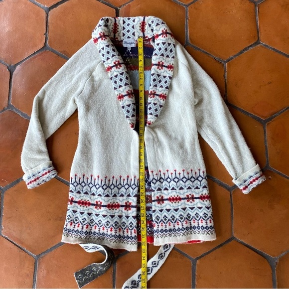 Wrangler Open Front Cardigan Sweater Aztec Tribal Print Western Cozy Soft Medium - Picture 7 of 8